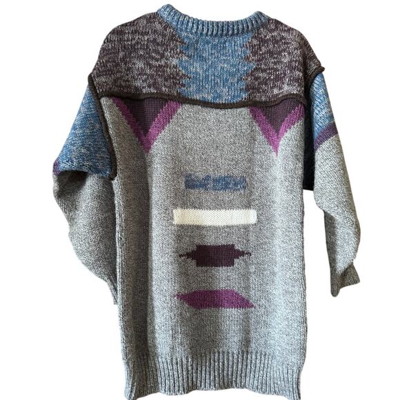 Vintage Le Roy M Geometric Knit Sweater 80s 90s Aztec Southwestern - Picture 2 of 7